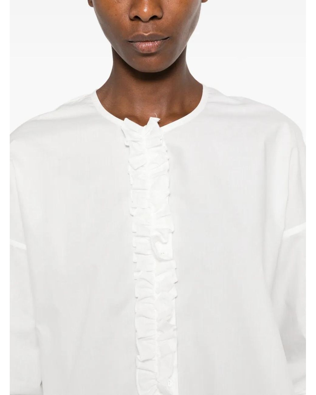 Susanne Bommer White Ruffled-Trim Long-Sleeve Shirt