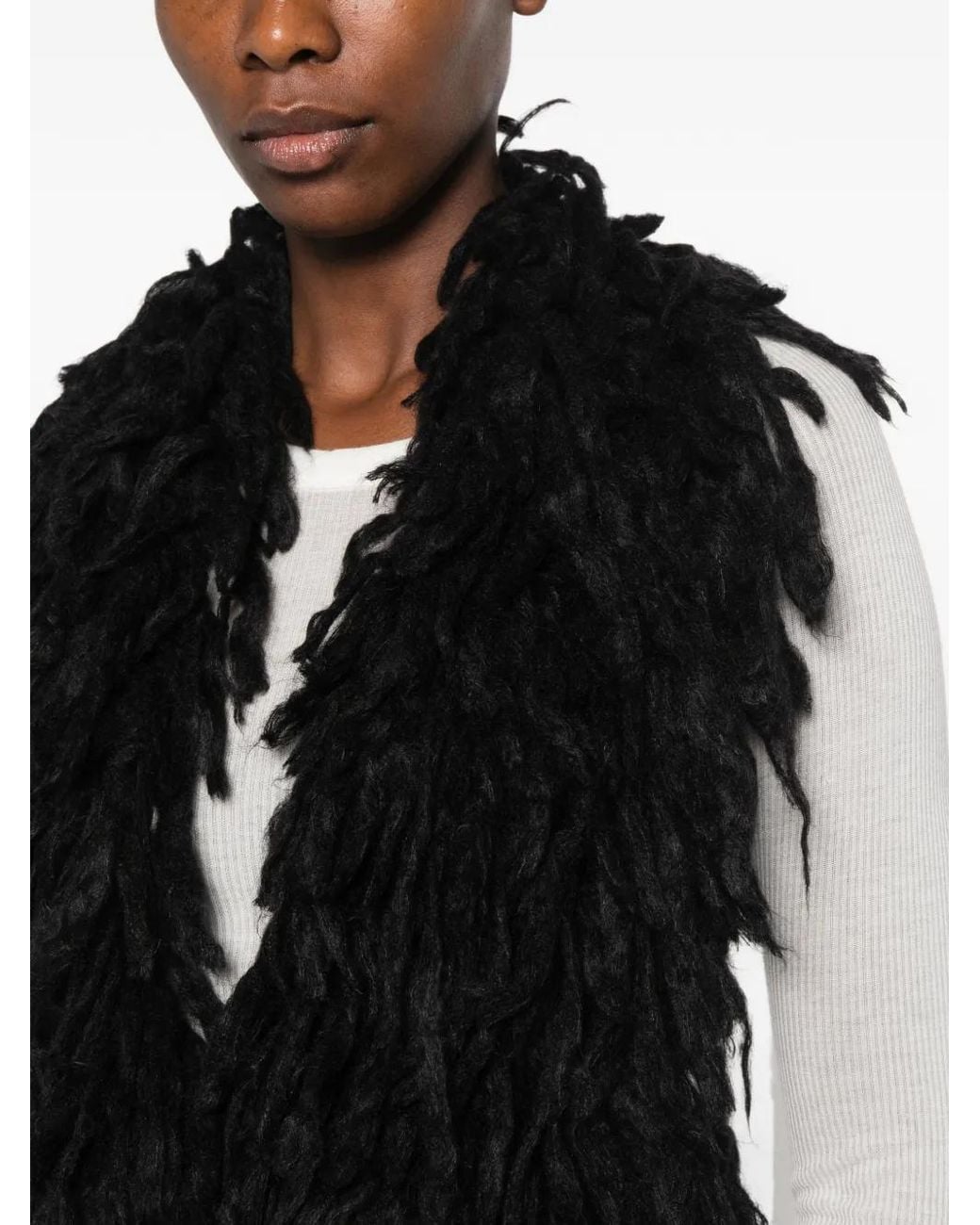 Isabel Benenato Black Fringed Scarf