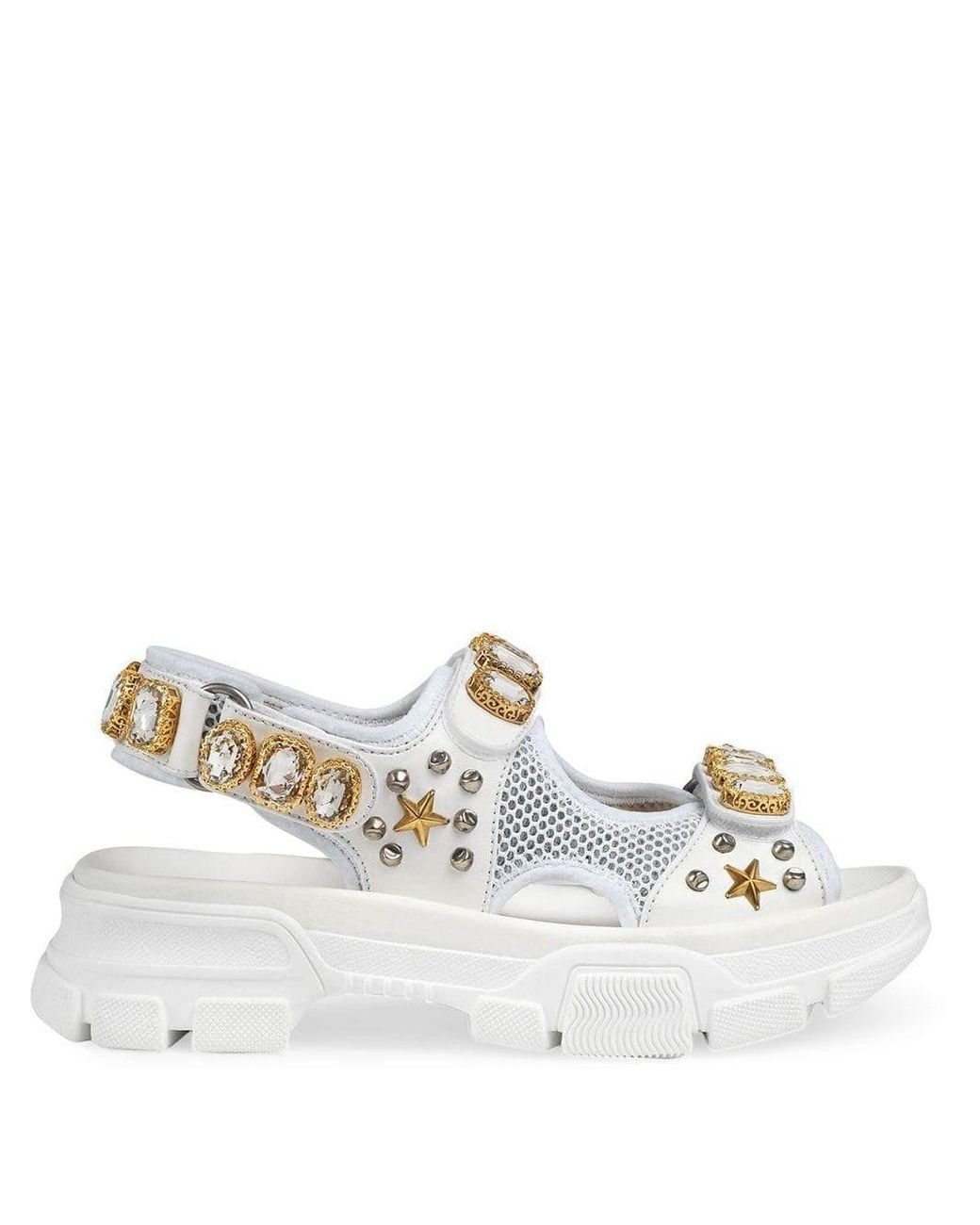 Sandalias con apliques de cristales Gucci de color Blanco | Lyst