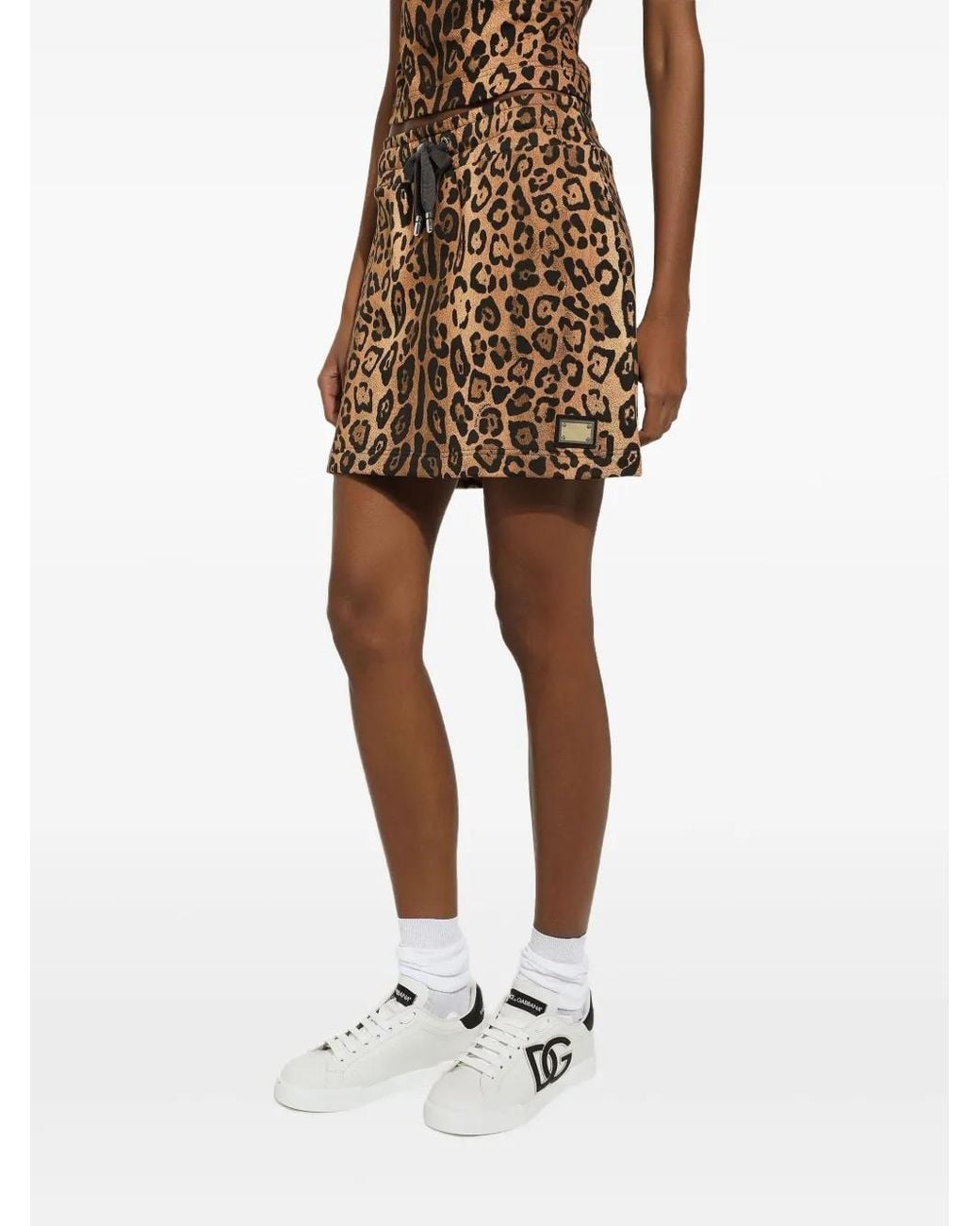 Dolce & Gabbana Natural Leopard-Print Drawstring Mini Skirt