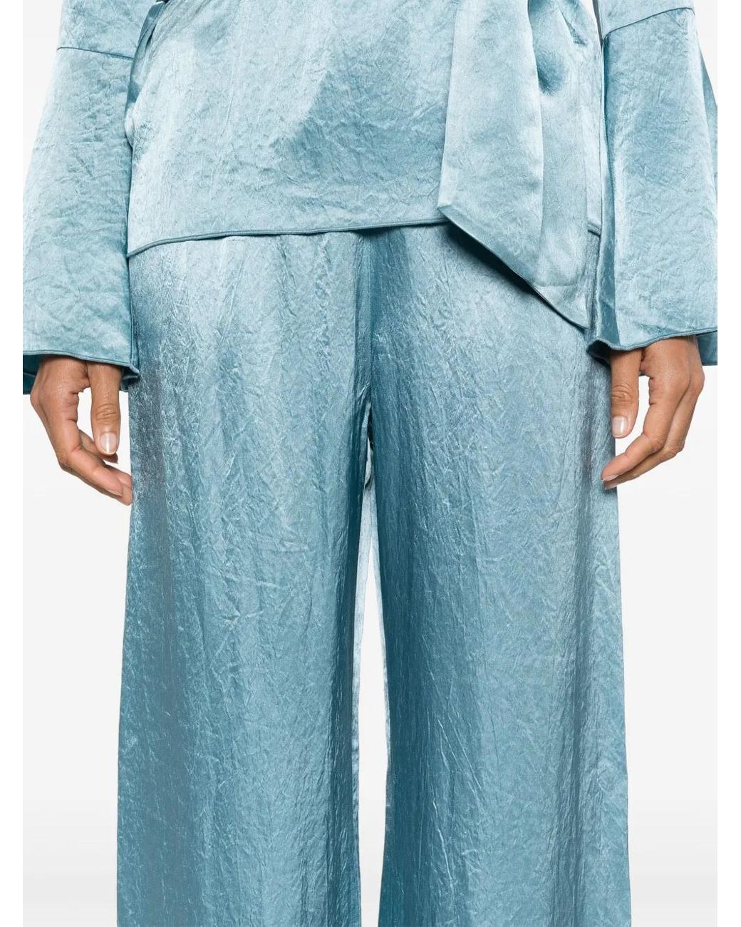 Nanushka Blue Straight-Leg Satin Trousers