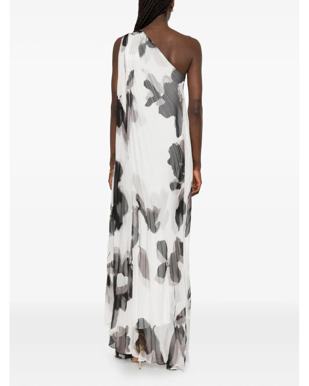 Max Mara White Floral-Print Pleated Maxi Dress