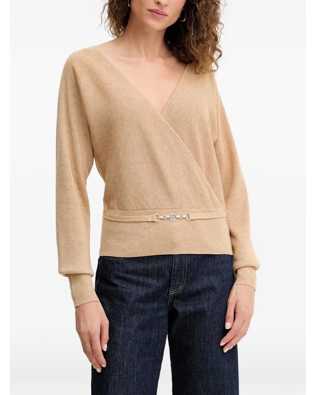 Fracomina Blue V-Neck Buckle Sweater