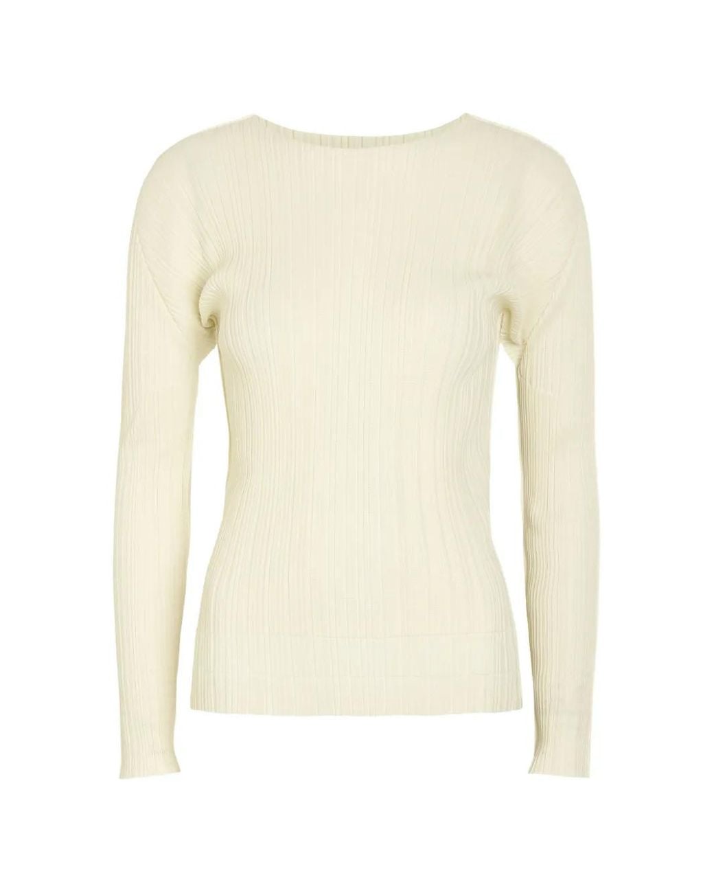 Pleats Please Issey Miyake Natural Plissé-Effect Long-Sleeve Top
