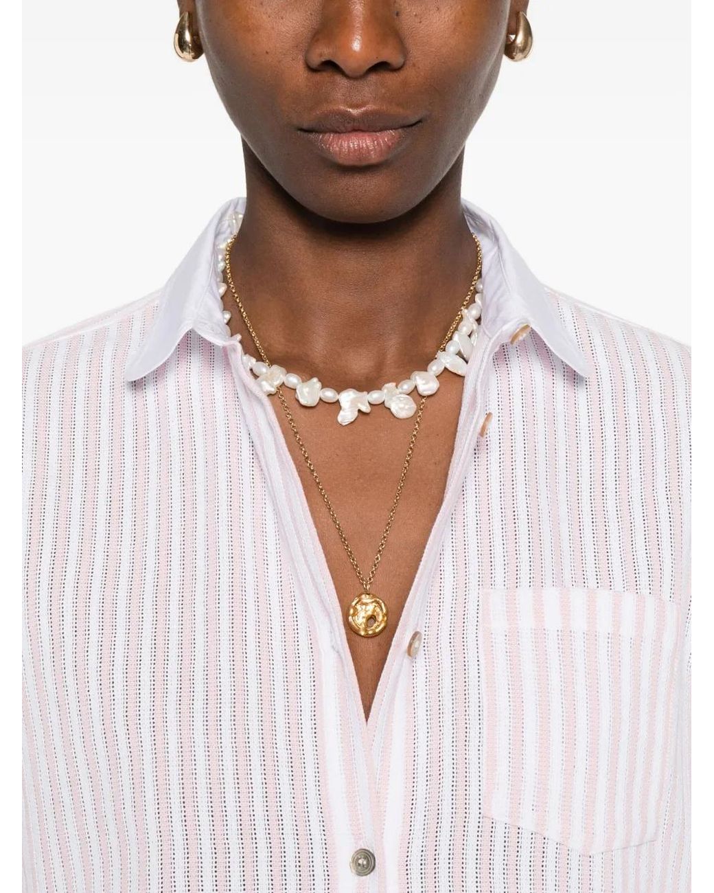 Forte_forte White Striped Collared Shirt