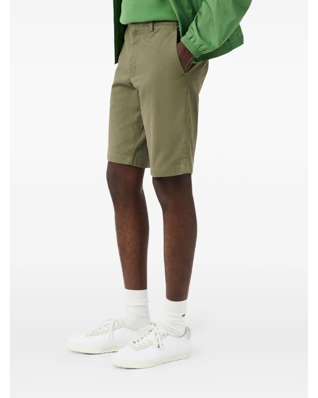 Lacoste Green Stretch Twill Chino Shorts for men