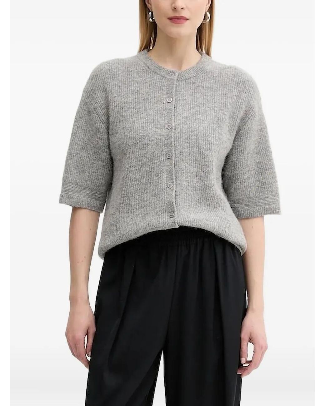 Samsøe & Samsøe Gray Ribbed Button Cardigan