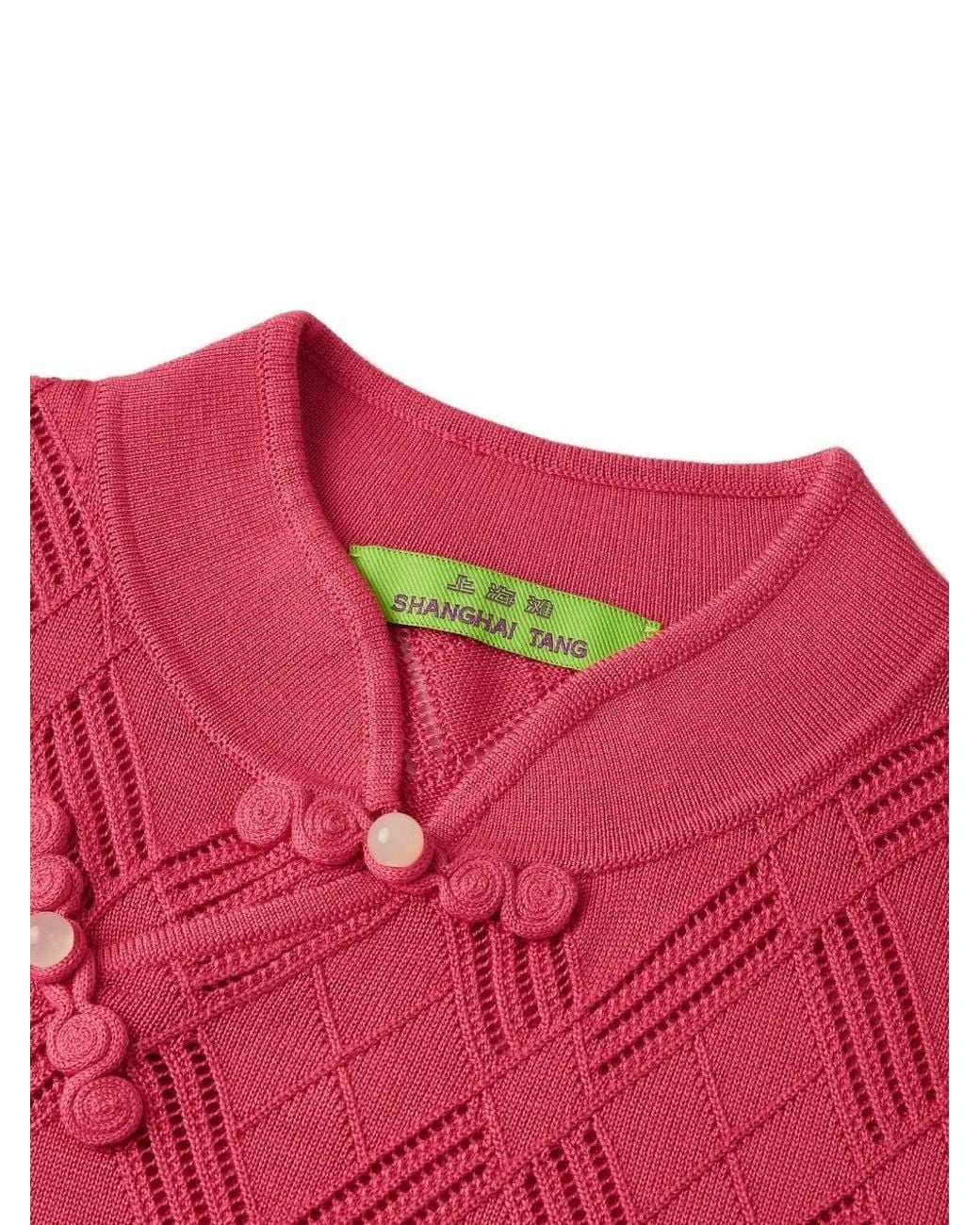 Shanghai Tang Red Qipao Openwork-Knit Top