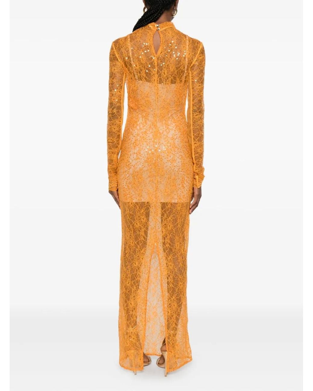 Patrizia Pepe Orange Robe Mi-Longue À Ornements De Sequins