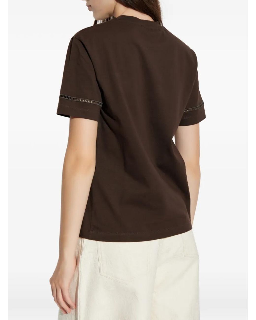 Ferragamo Brown Logo-Patch Open-Knit-Trim T-Shirt