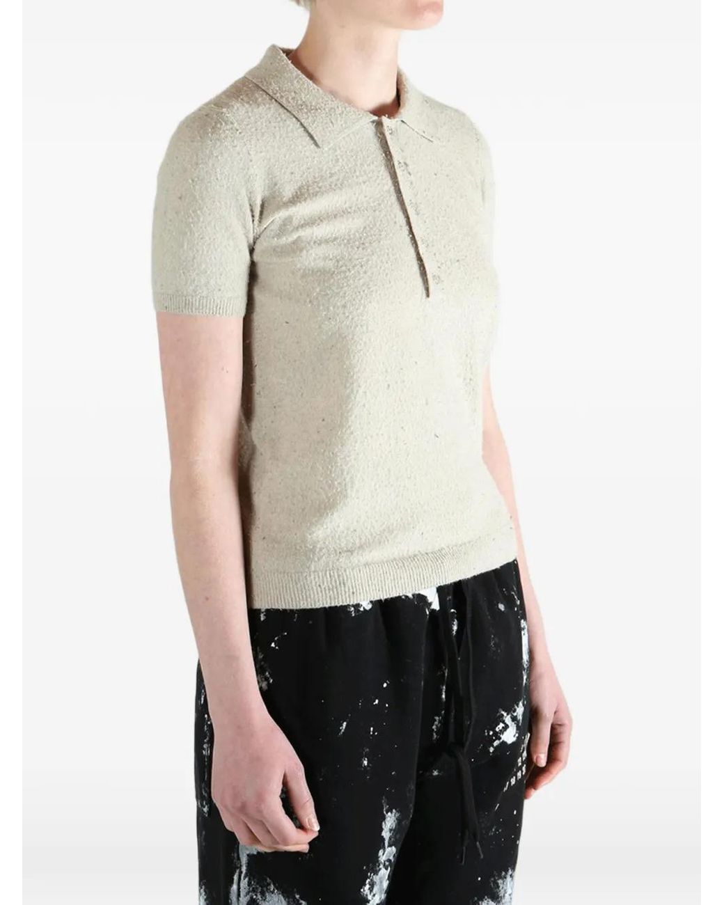 MM6 by Maison Margiela White Textured Short-Sleeve Polo Shirt