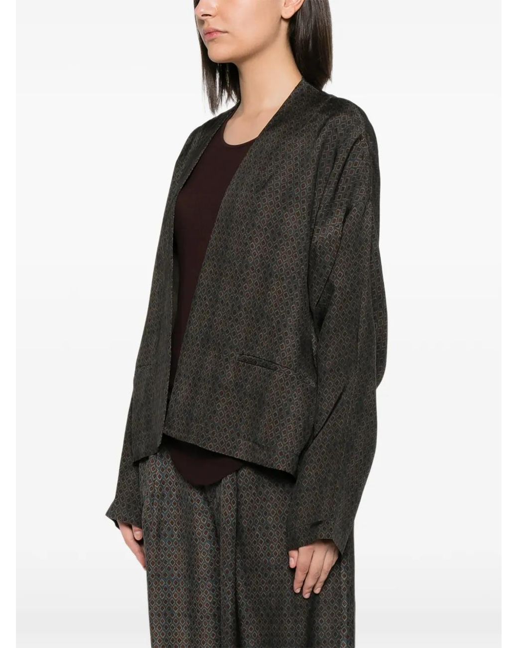 Uma Wang Brown Klarke Geometric-Pattern Jacket