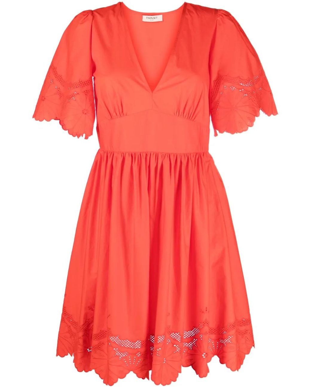 Twinset Red Robe Courte À Broderie Anglaise
