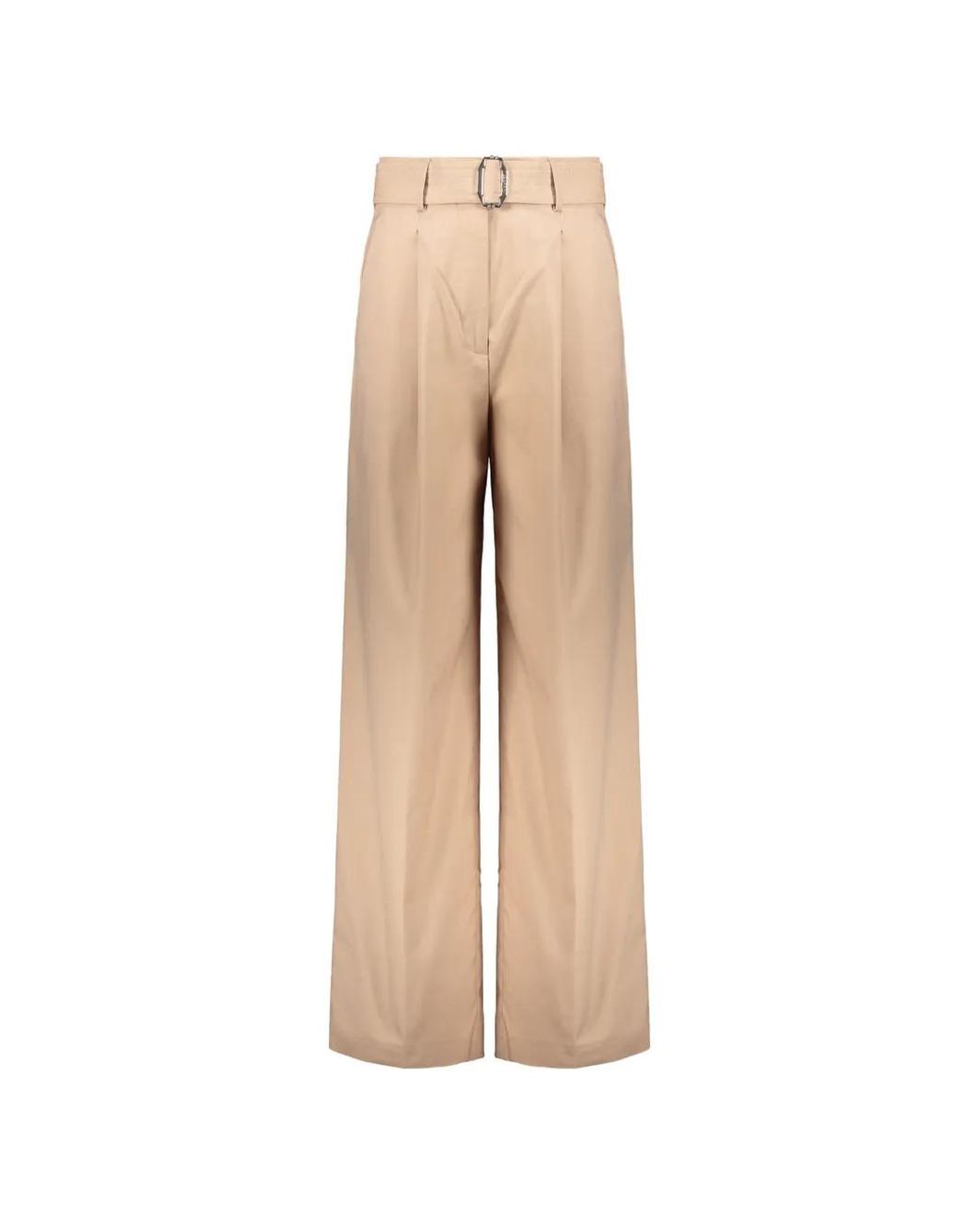 Moorer Natural Belted Wide-Leg Trousers