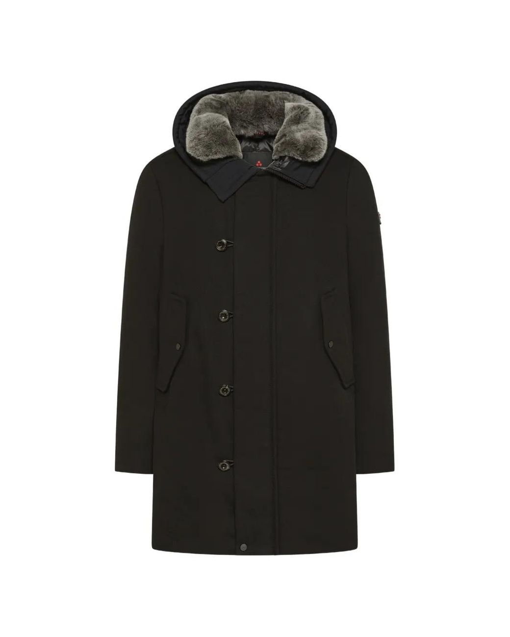 Peuterey Black Faux-Fur Trim Hooded Coat for men