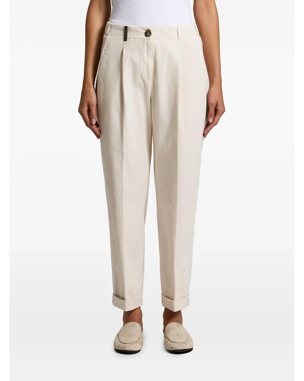 Peserico Natural Pleated Turn-Up Trousers