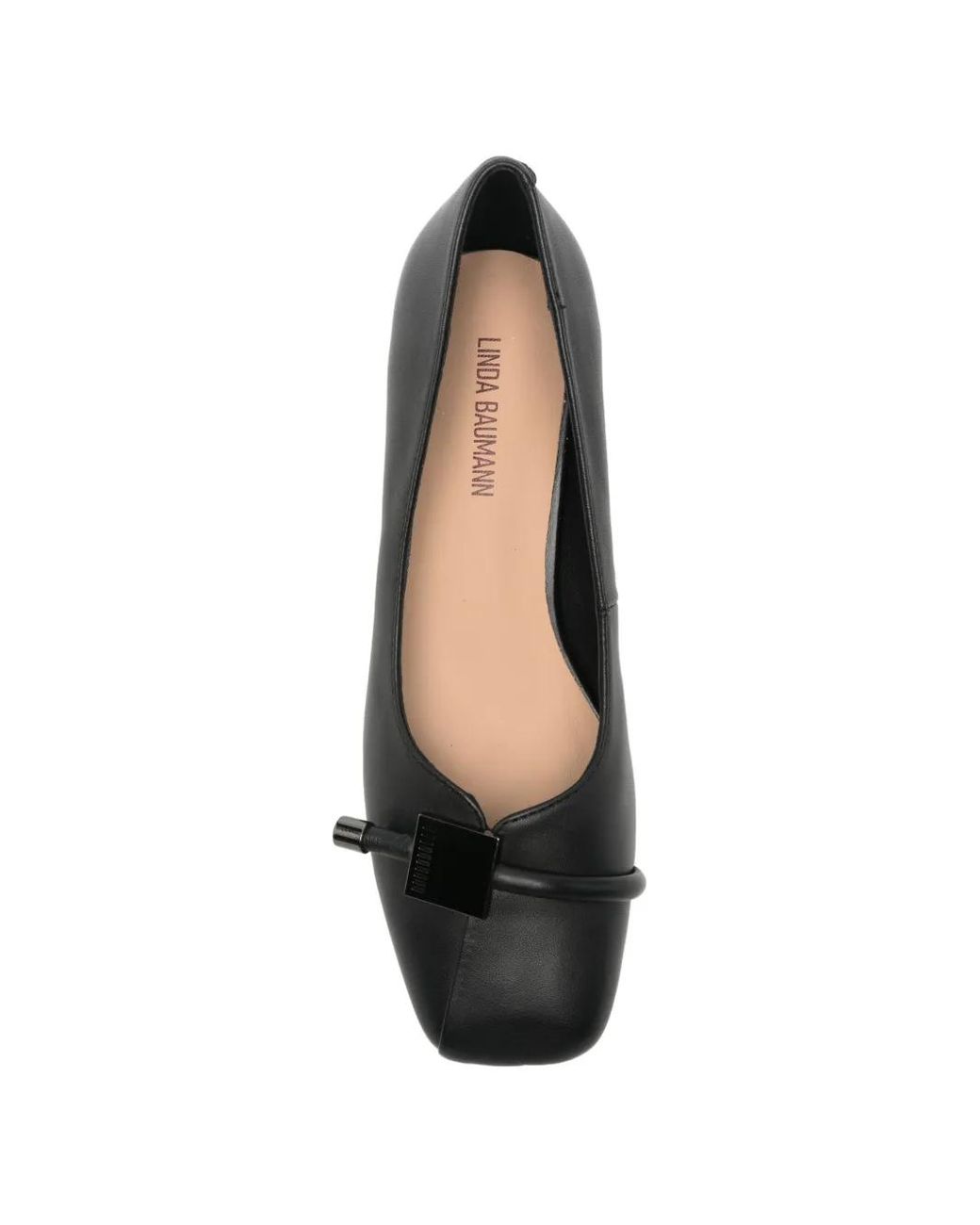 Linda Baumann Black Plaque-Detail Square-Toe Heeled Pumps