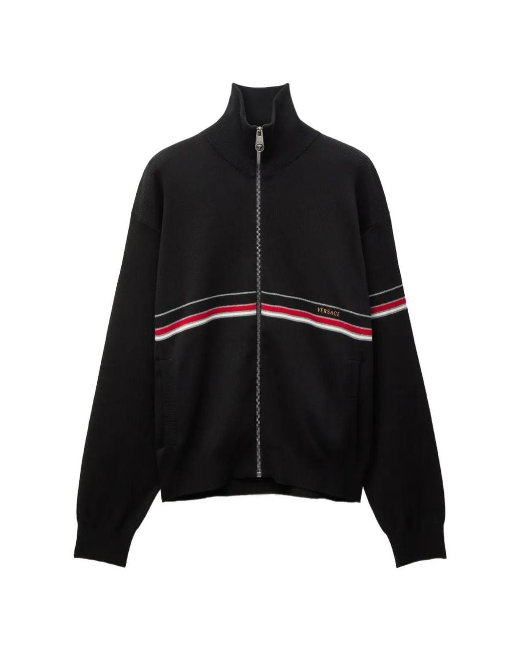 Versace Black Embroidered-Logo Cotton-Knit Zip Cardigan for men