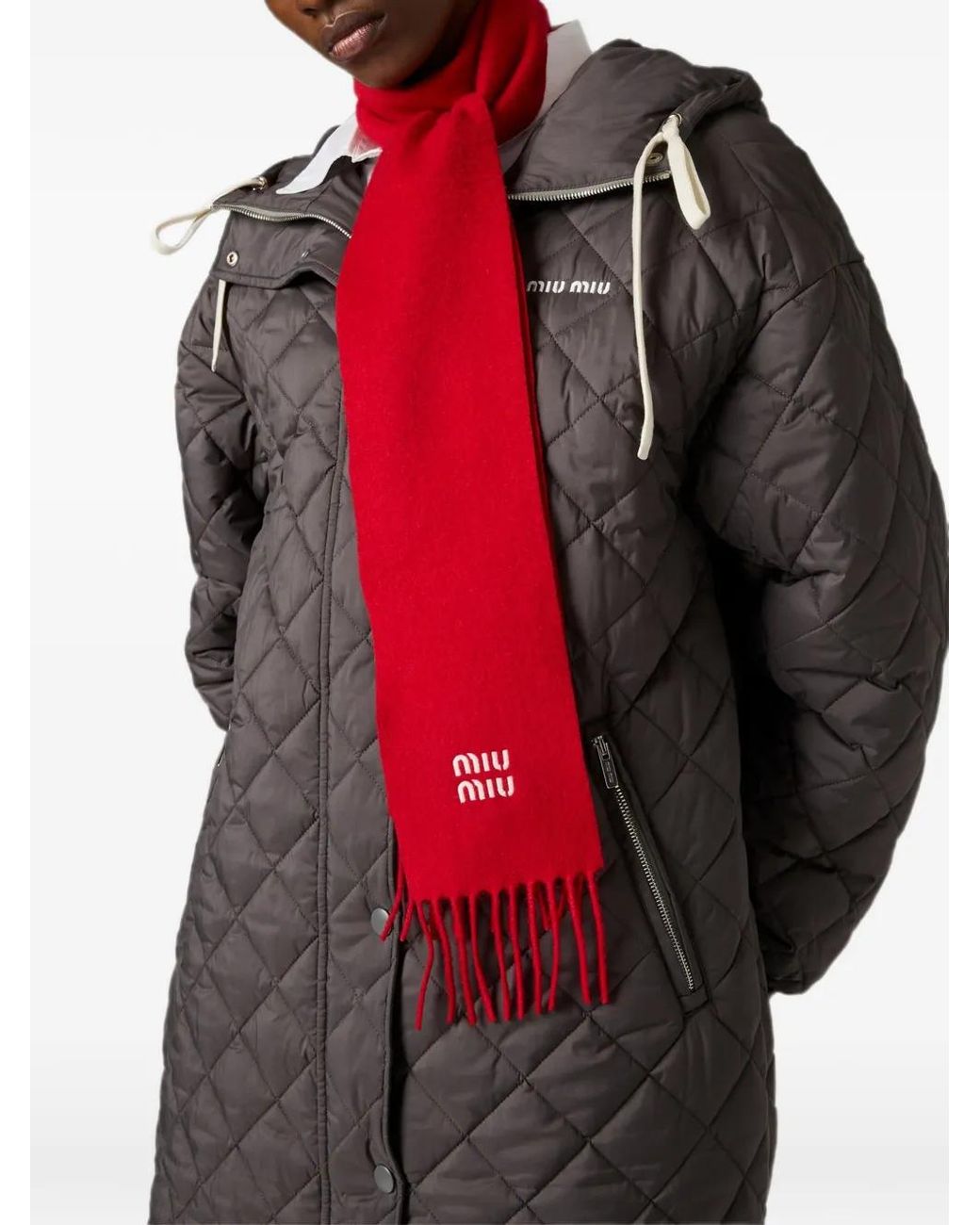 Miu Miu Gray Technical Pongé Down Jacket