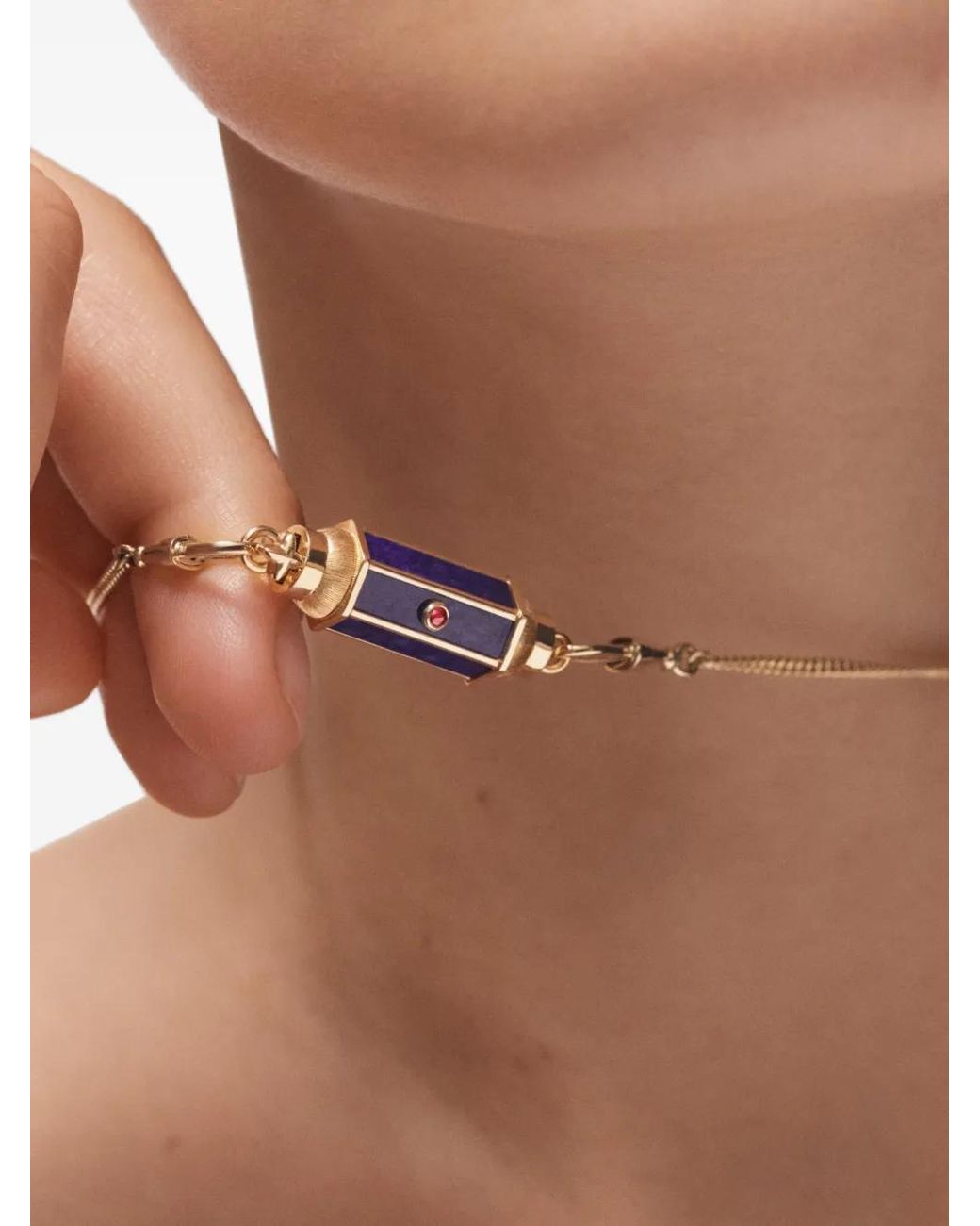 Marie Lichtenberg White Baby Locket Ruby And Lapis Lazuli Necklace