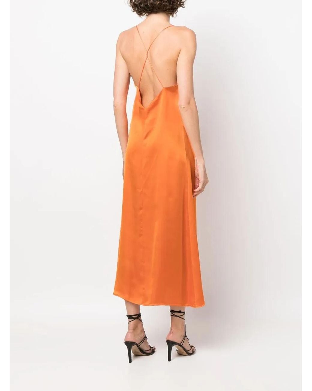 Blanca Vita Orange Robe Longue Arise Maraso À Col Bénitier
