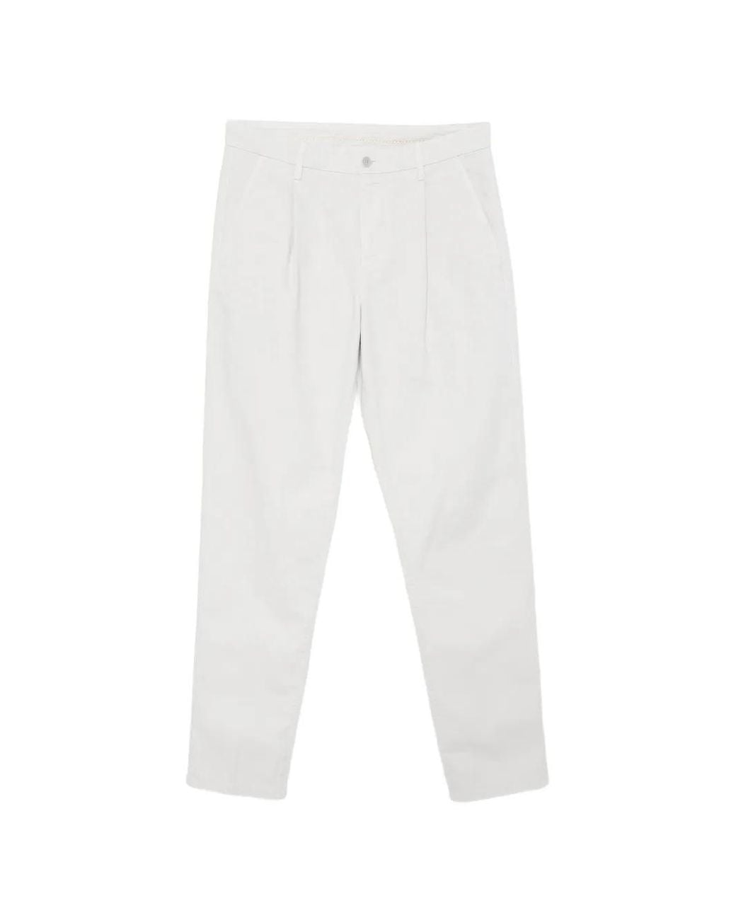 Aspesi White Pleated Cotton Trousers for men