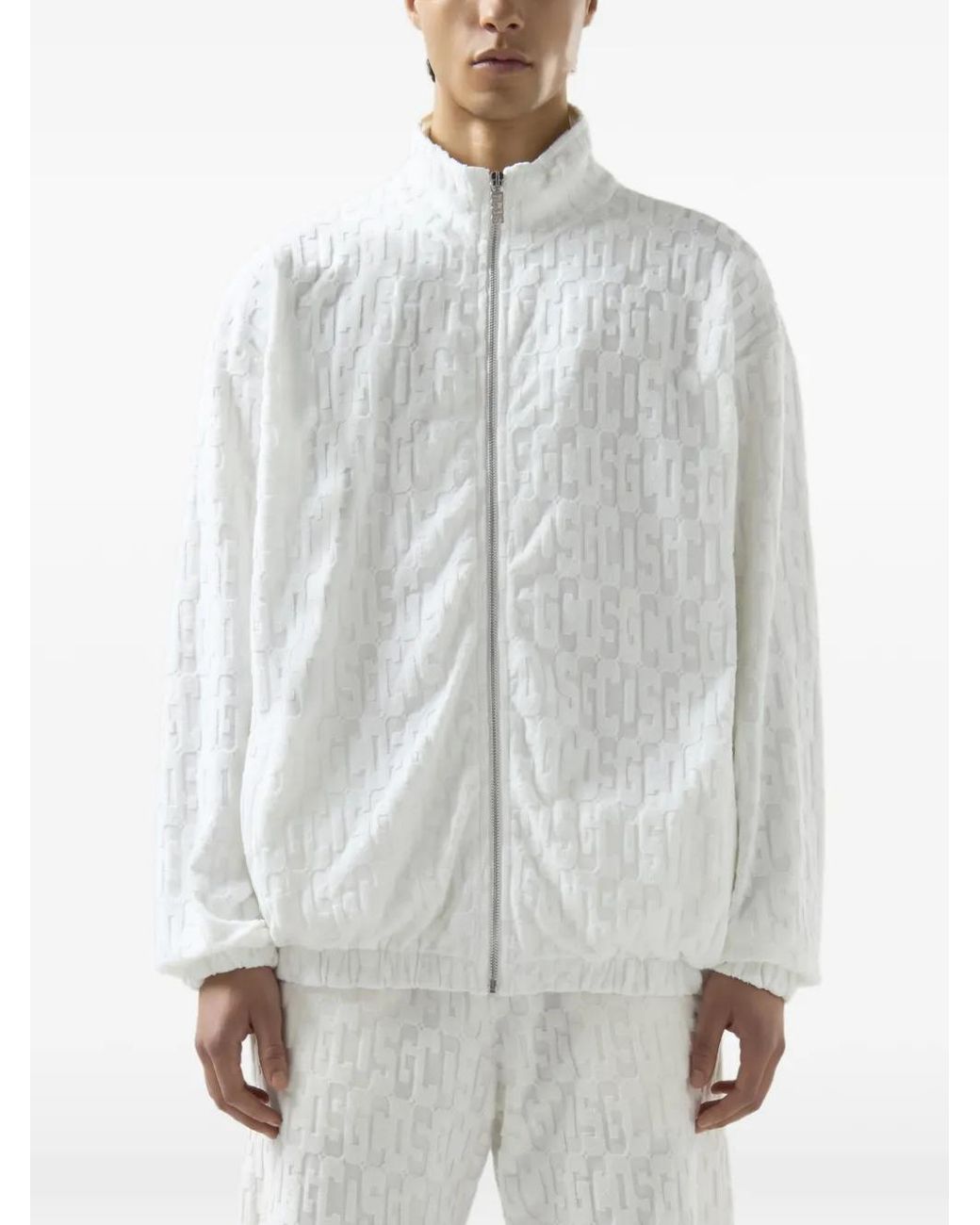 Gcds White Terry Monogram Zip-Up Jacket for men