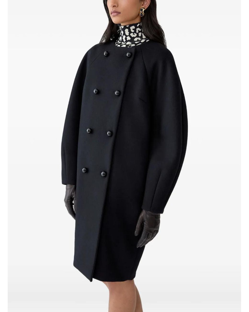 Carolina Herrera Black Double-Breasted Cocoon Coat