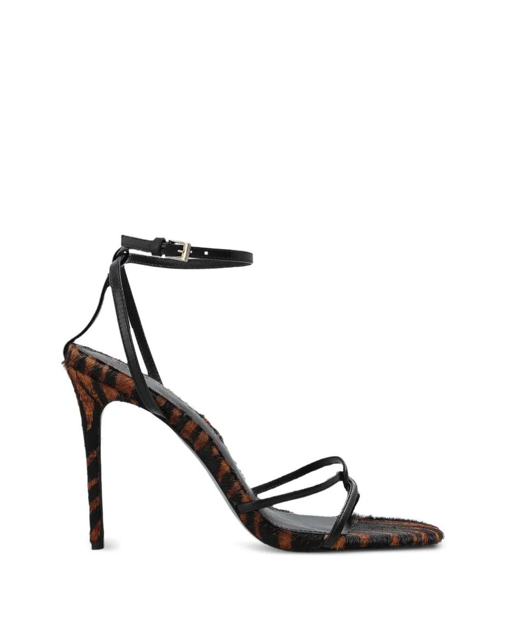 Black Suede Studio White Miley Tiger-Print Leather Sandals