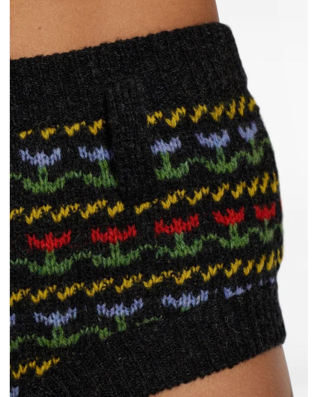 Marni Black Floral-Pattern Wool Mini Shorts