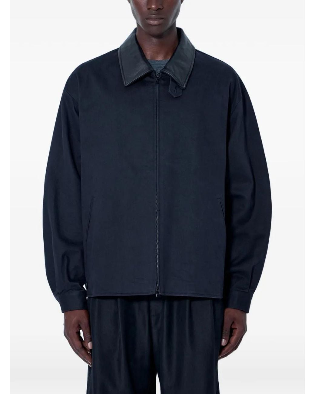 Ssstein Blue Sulfur Zip-Front Spread-Collar Jacket for men