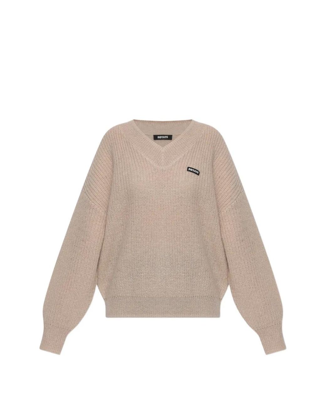 ROTATE BIRGER CHRISTENSEN Natural Logo-Patch V-Neck Sweater