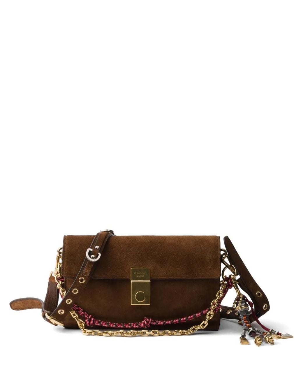Prada Brown Tassel-Detail Suede Shoulder Bag