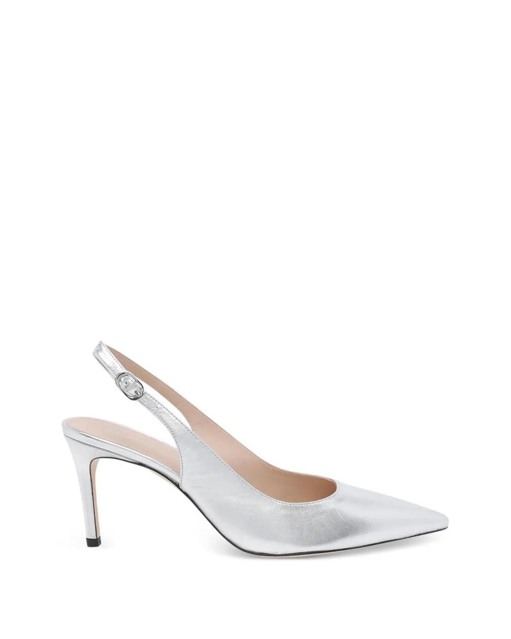 Stuart Weitzman White Power 75 Buckle Slingback Pumps