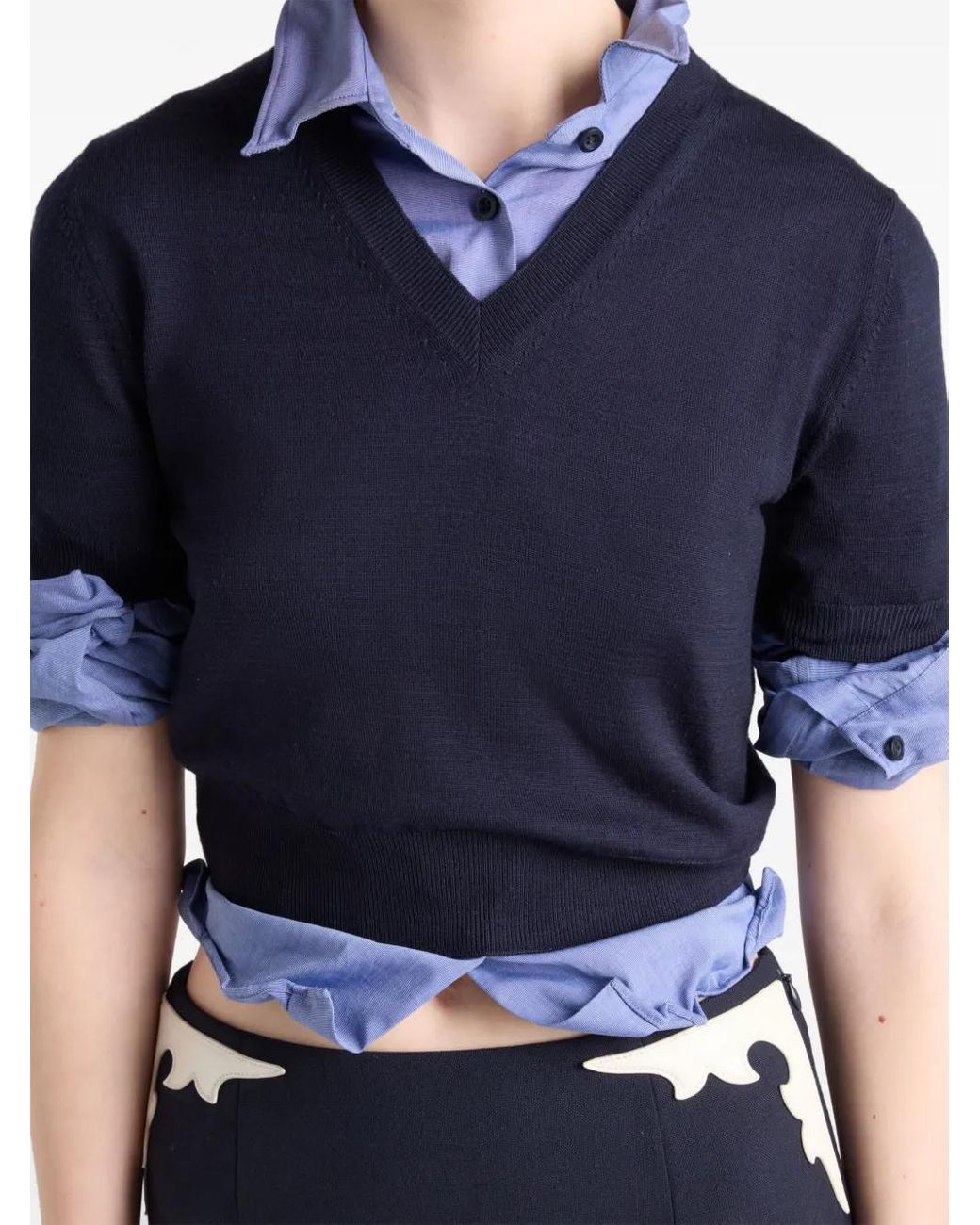 Prada Blue V-Ausschnitt Strickpullover
