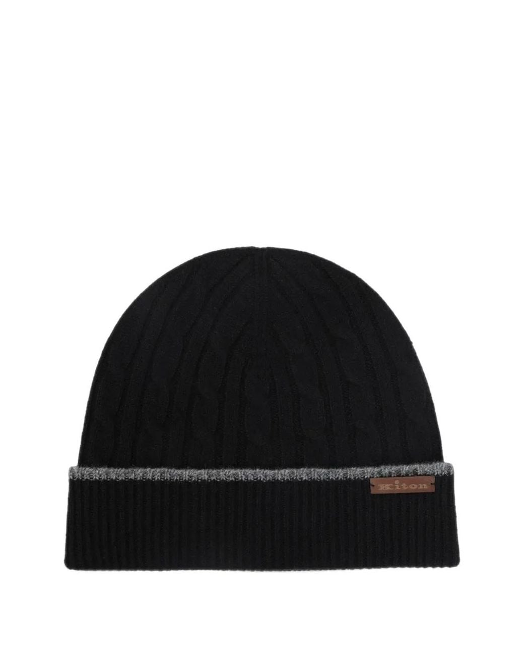 Kiton Black Cable-Knit Beanie for men