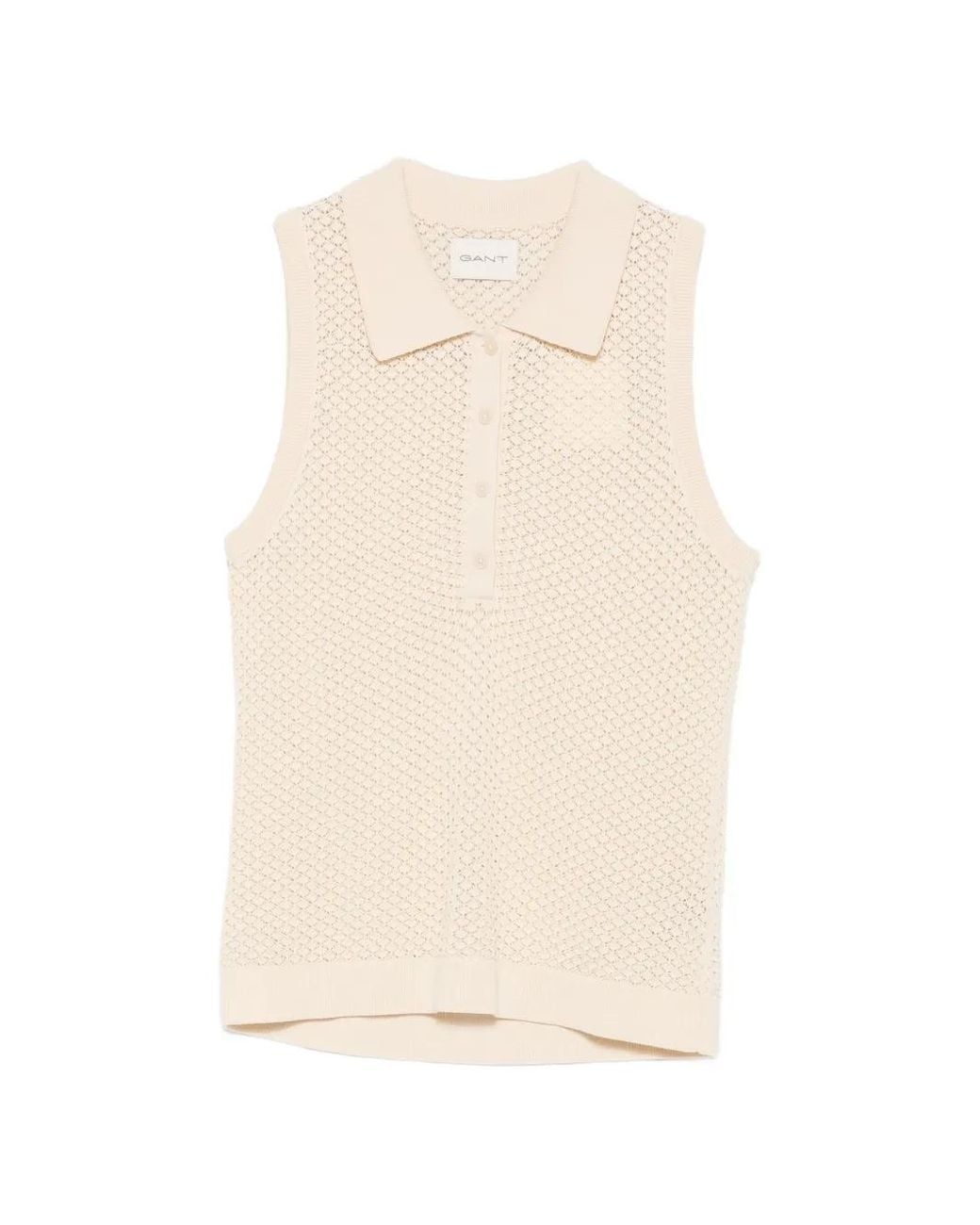Gant White Pointelle-Knit Sleeveless Polo Shirt