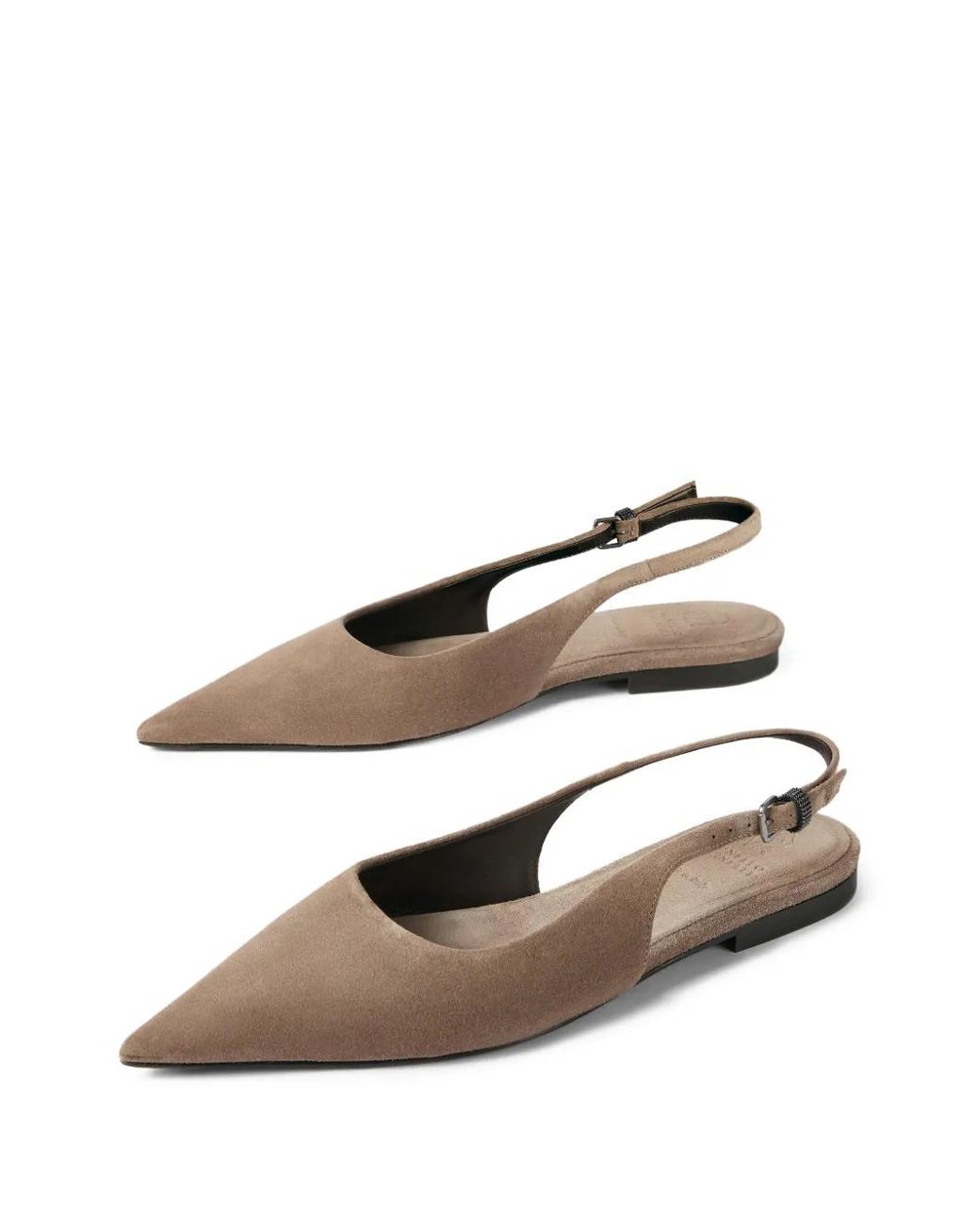 Brunello Cucinelli Brown Shiny Detailed Slingback Flats