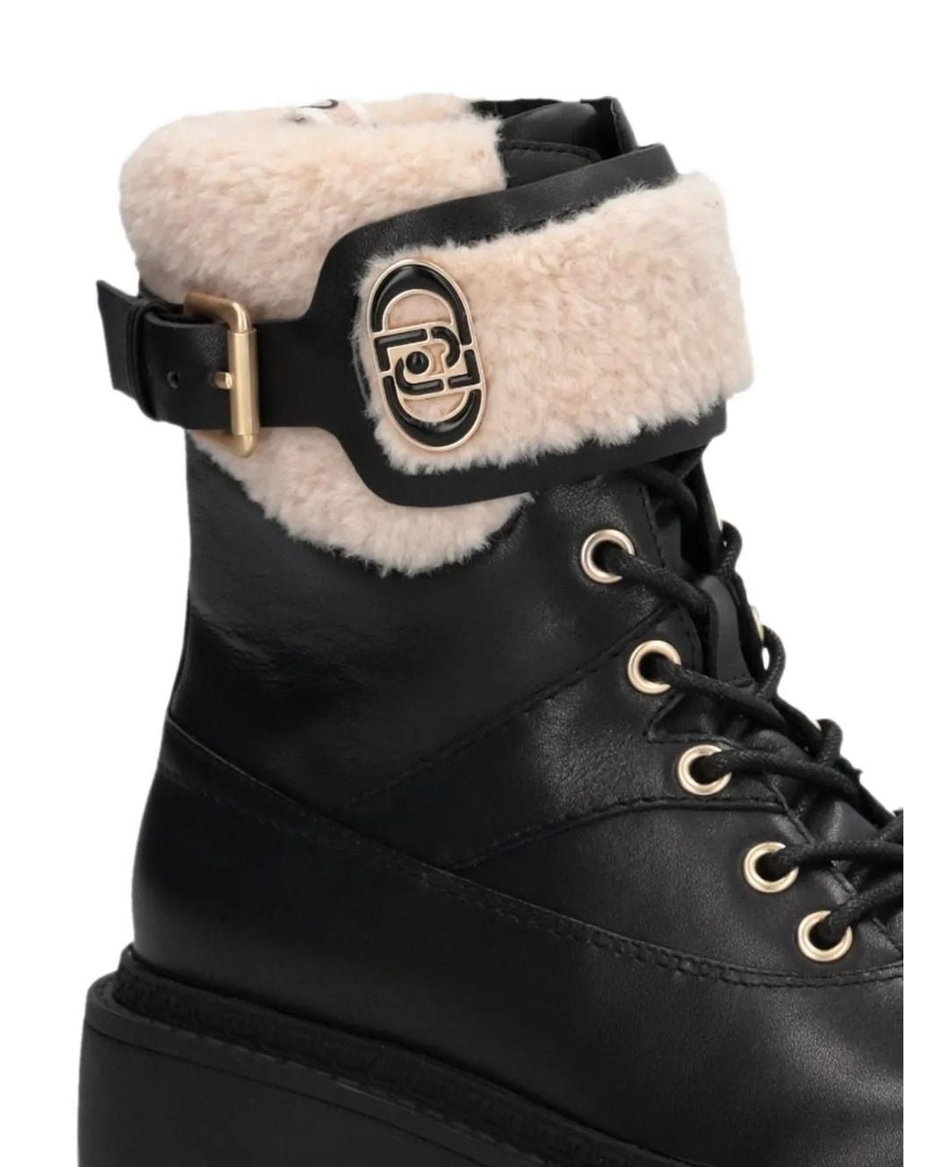 Liu Jo Black Rumi Shearling-Trim Ankle Boots