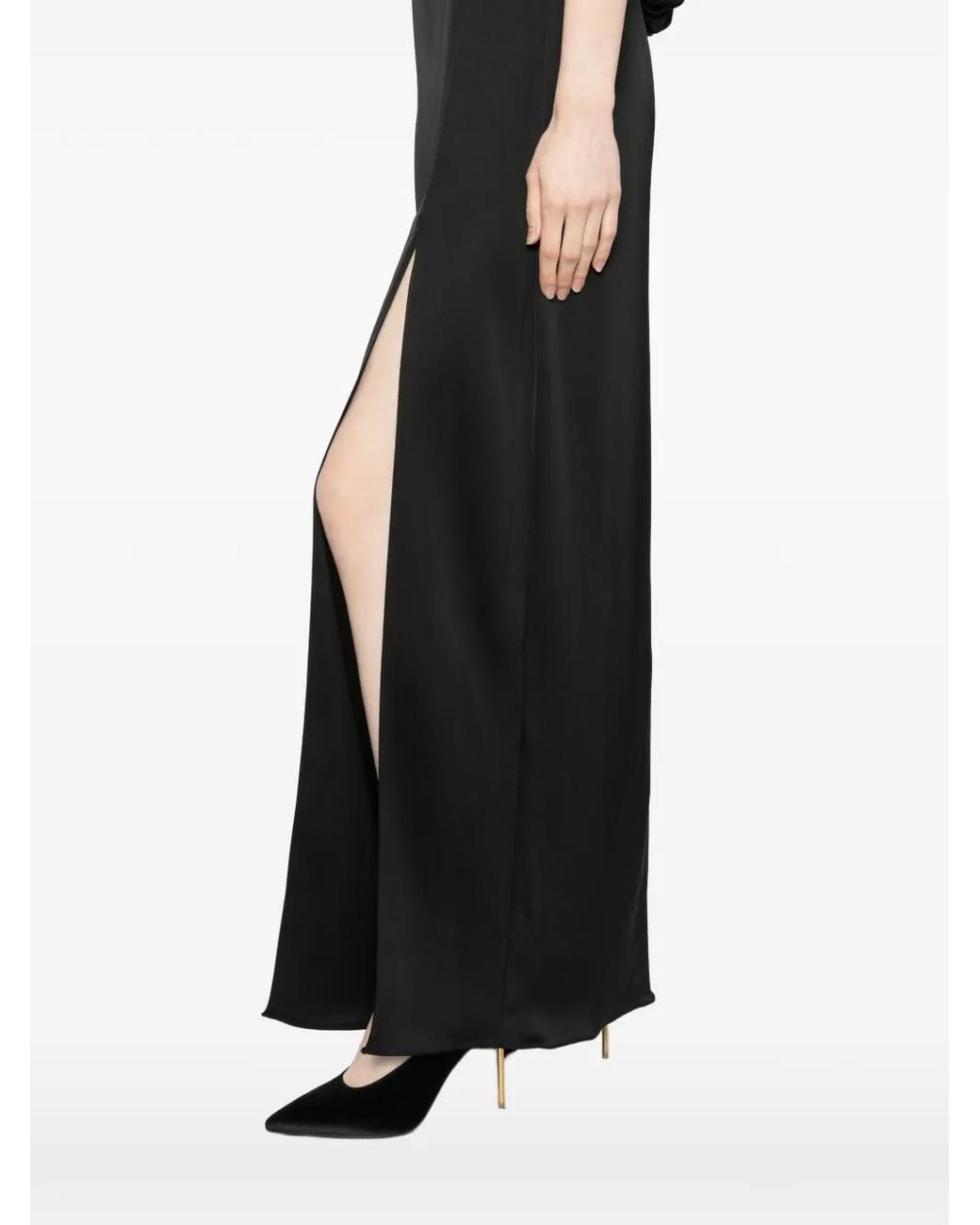 Amsale Black Column Cape Maxi Dress