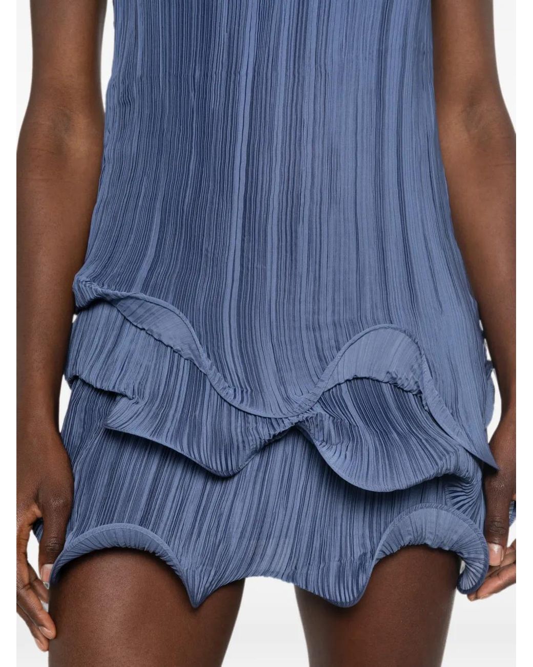 Cult Gaia Blue Marsa Plissé-Effect Ruffled Mini Dress
