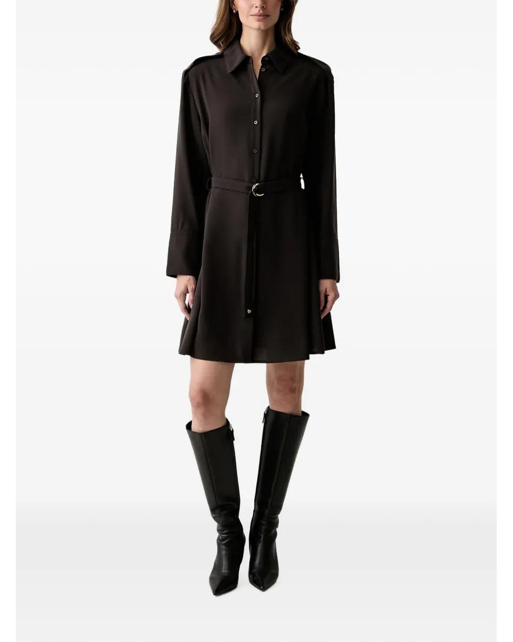 ARMANI EXCHANGE Black Belted Epaulette Shirt Mini Dress