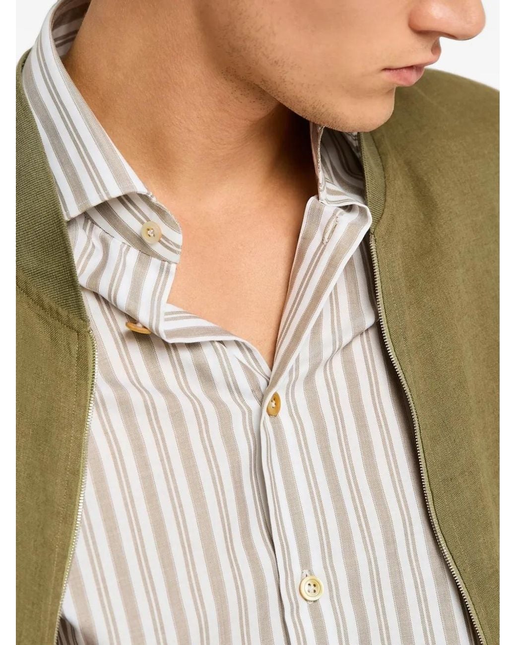 Kiton White Striped Cotton Shirt for men