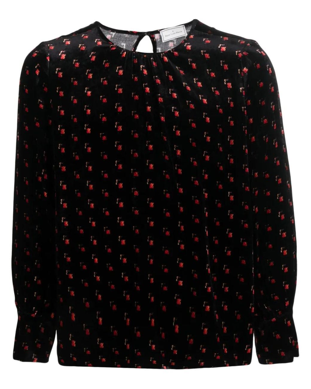 Pierre Louis Mascia Black Velour Graphic-Print Blouse