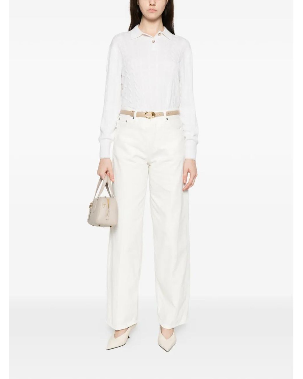 Gran Sasso White Cable-Knit Buttoned Sweater