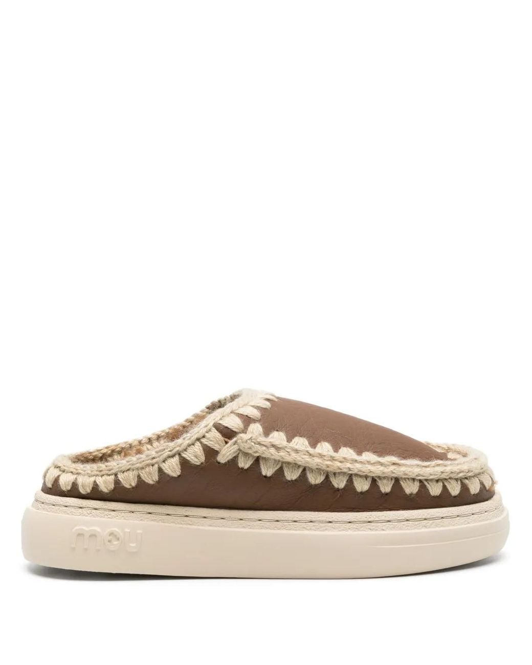 Mou Brown Leather Slippers