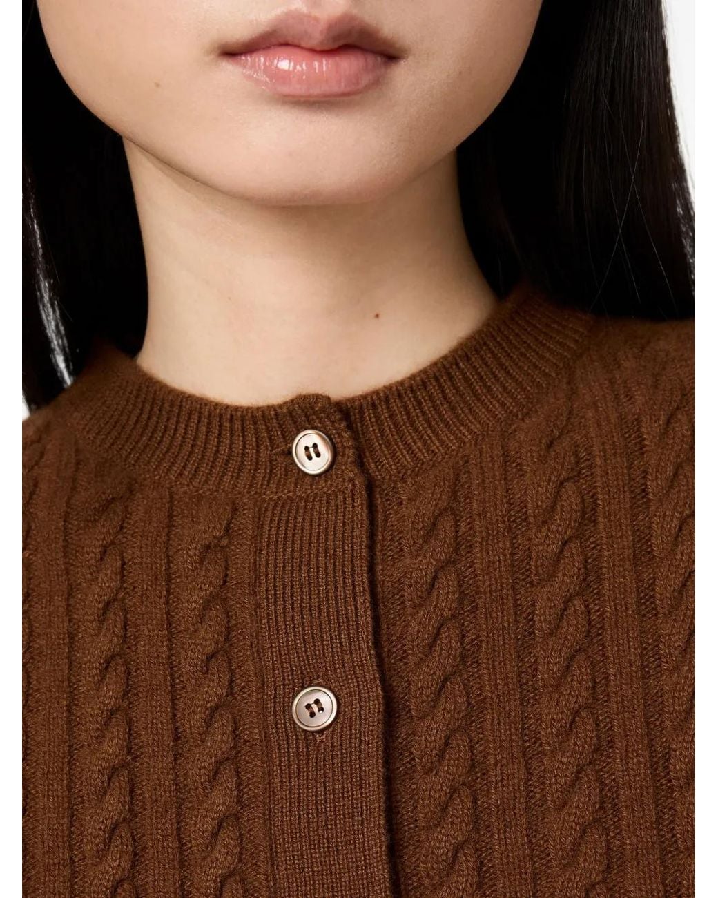 Miu Miu Brown Cable-Knit Cashmere Cardigan