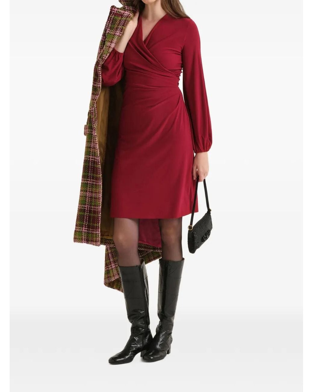 Maliparmi Red Draped V-Neck Dress