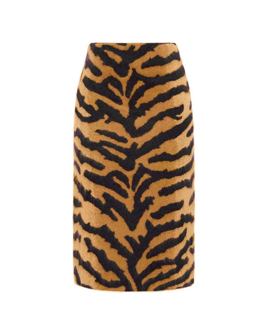 Adam Lippes Black Amari Tiger-Print Cashmere Midi Straight Skirt