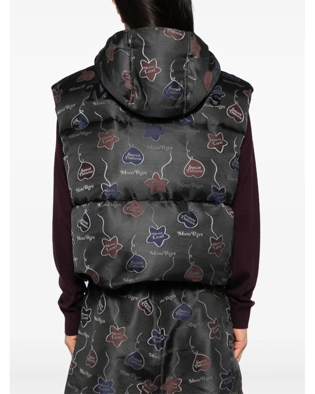 MASU Black Falling Balloon Down Vest Jacket for men